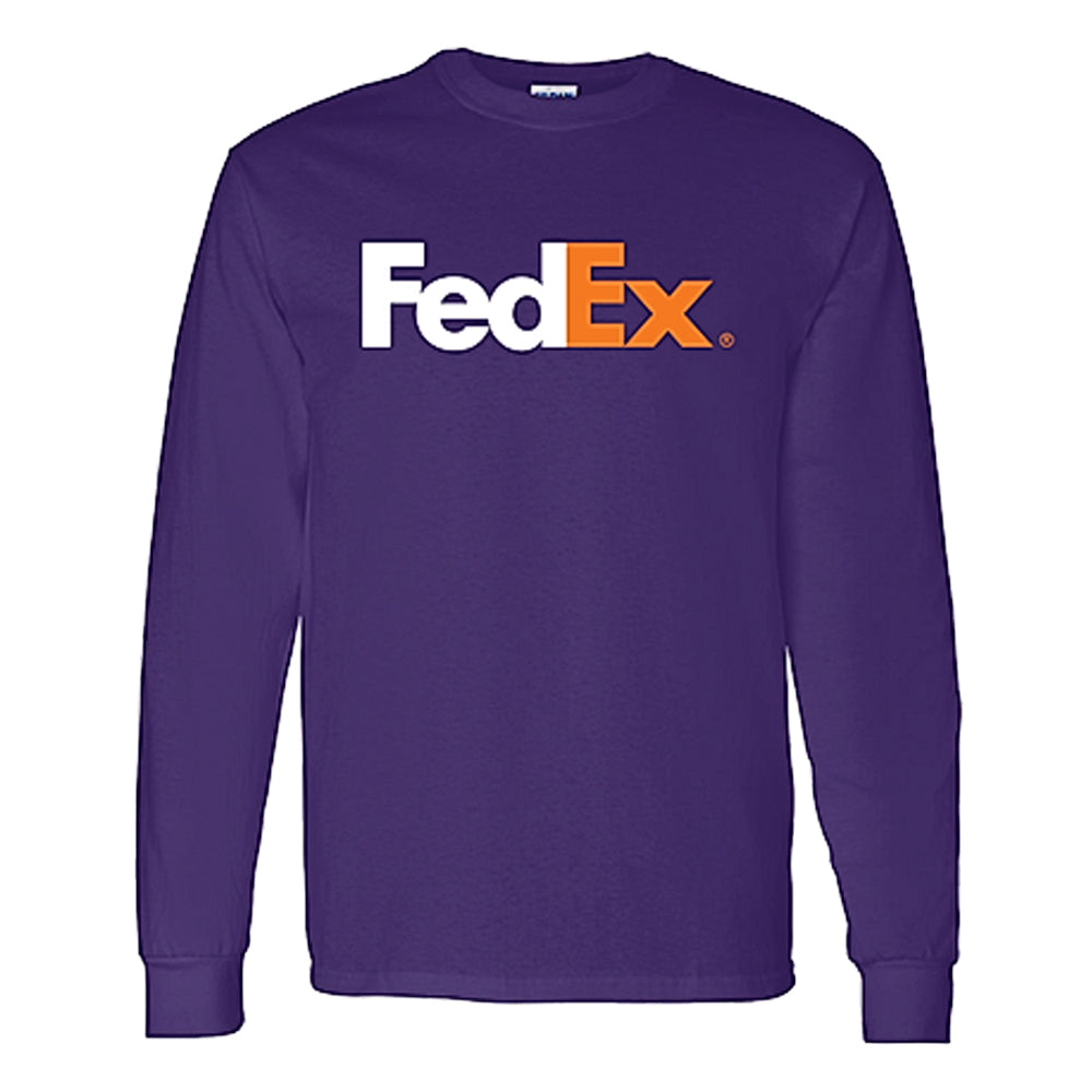 FedEx Purple Long Sleeve T-Shirt Cotton Polyester Blend Crew Neck